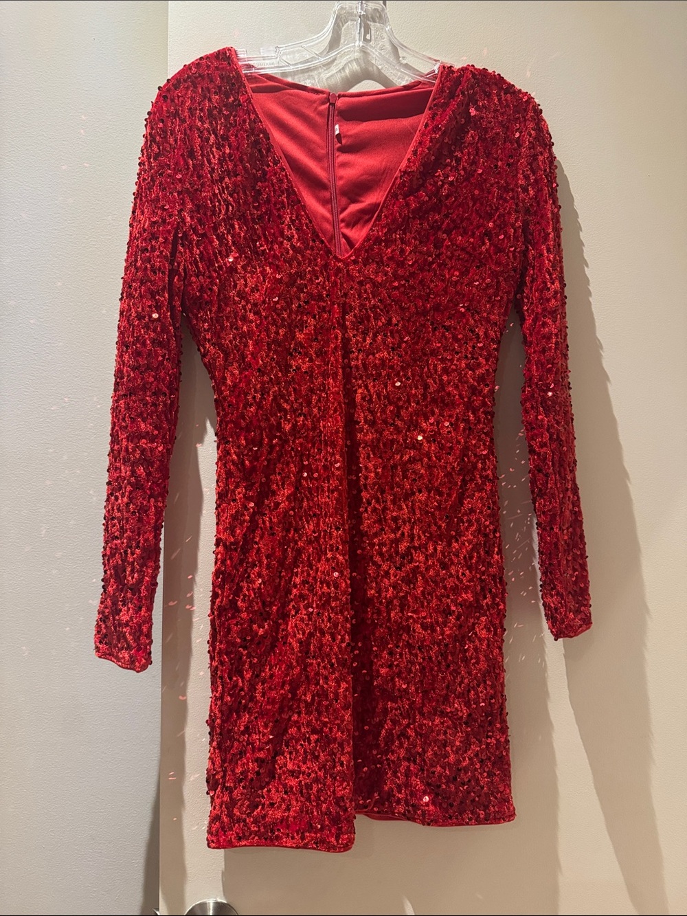 Red Sequin Long Sleeve Dress